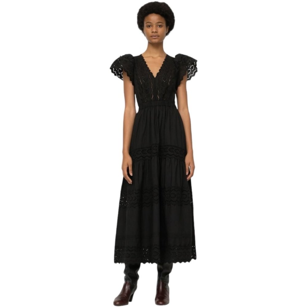 Sea New York Women Midi Dress Georgina Open Back Broderie Anglaise Cotton-Poplin